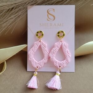 Pink Tassel Earrings with Gold Accents